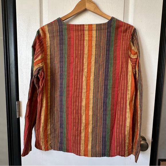 The Territory Ahead Stripe V-neck Button Front Blouse Long Sleeve Textured Woven - Picture 8 of 10